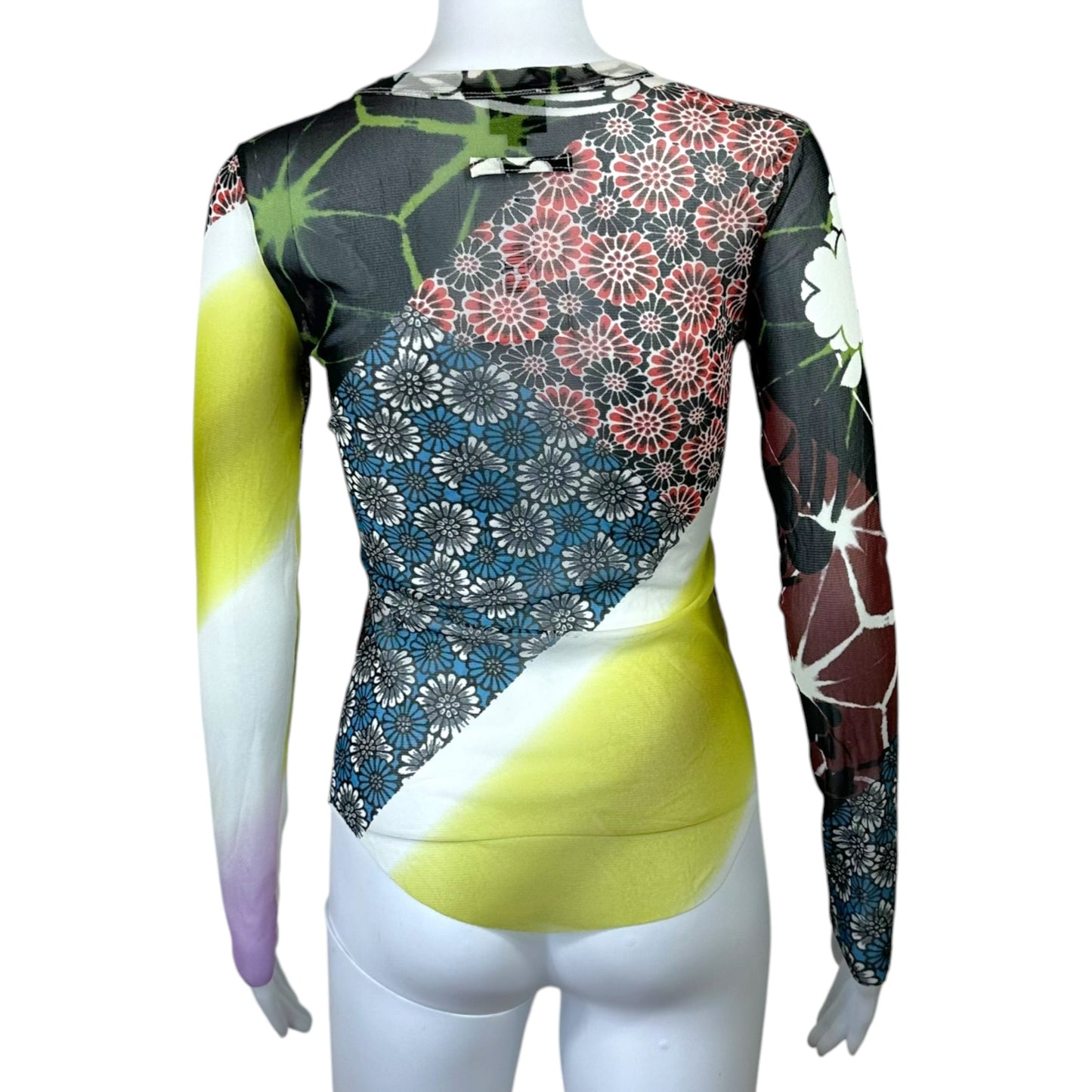 Jean Paul Gaultier Purple & Green Floral Print Mesh Longsleeve Top