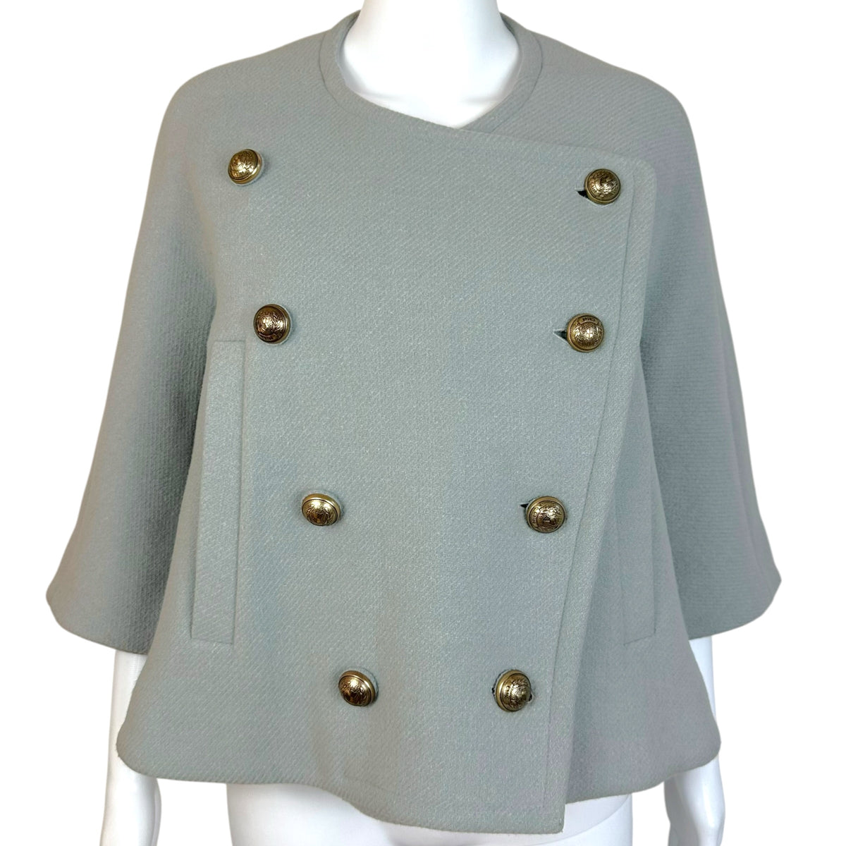Chloe Cropped Napoleon Jacket Light Blue Wool Wide Sleeve