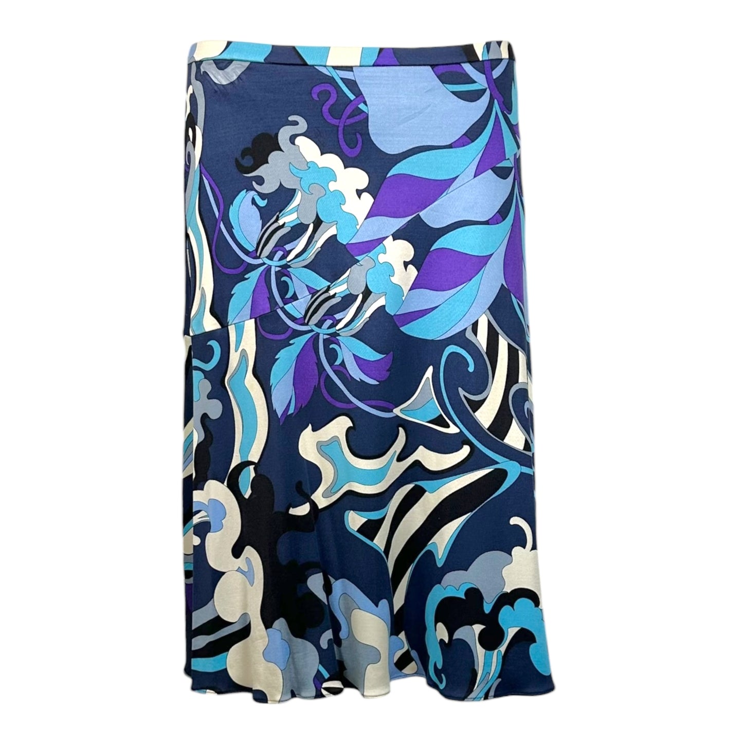 Emilio Pucci Blue Floral Printed Silk Knit Midi Skirt
