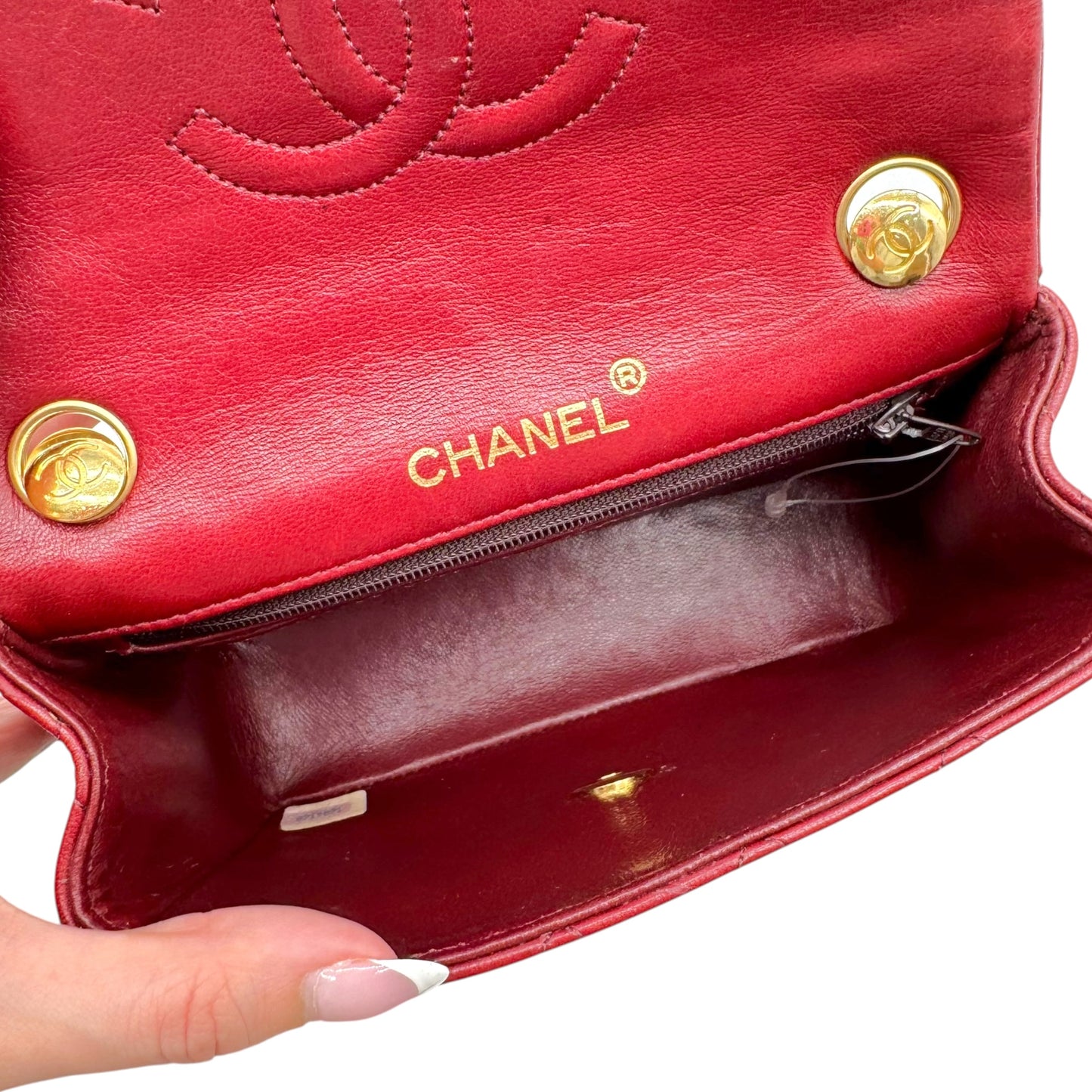 Chanel Small Square Classic Flap Bag Burgundy Gold Leather