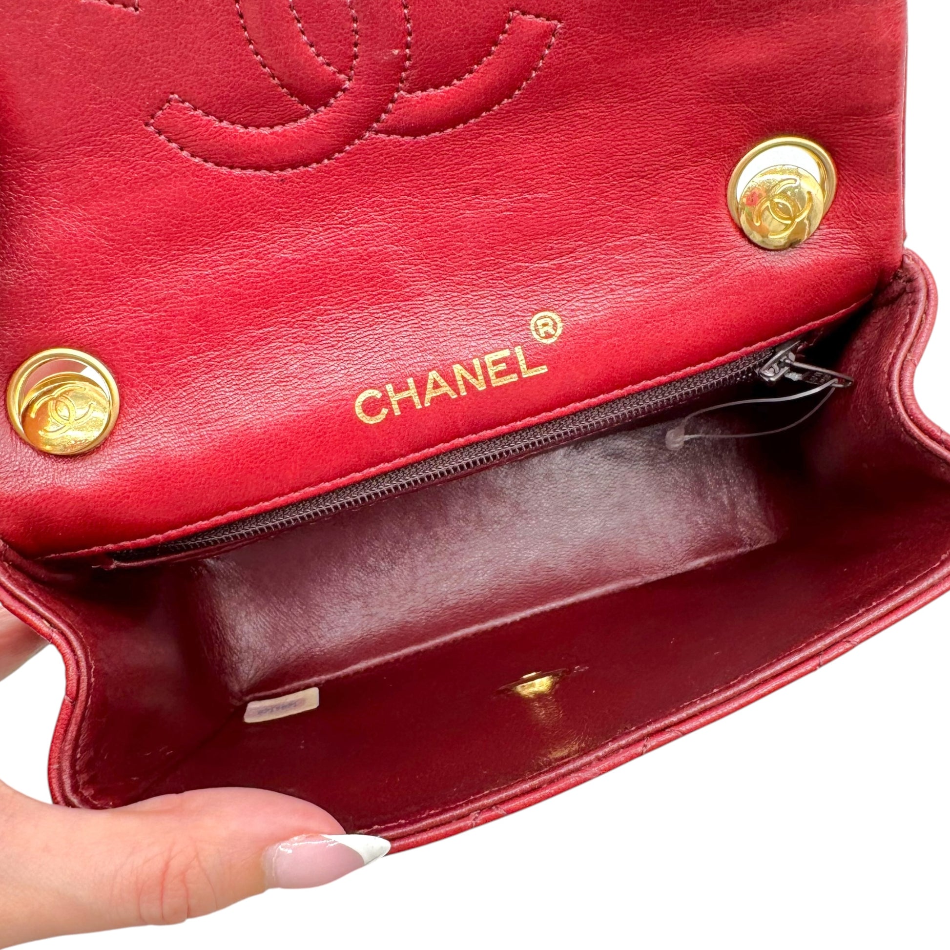 Chanel Small Square Classic Flap Bag Burgundy Gold Leather