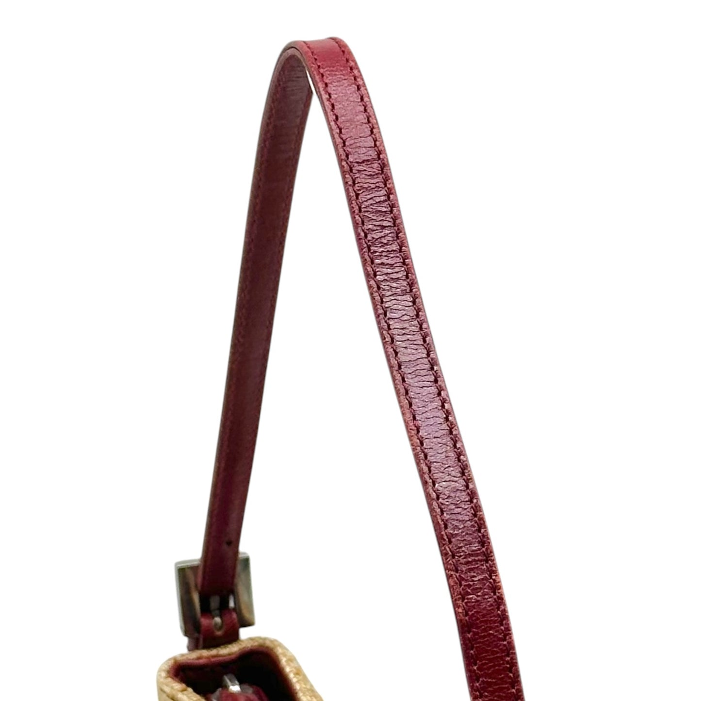 Fendi Shoulder Pochette Bag Burgundy Leather Raffia