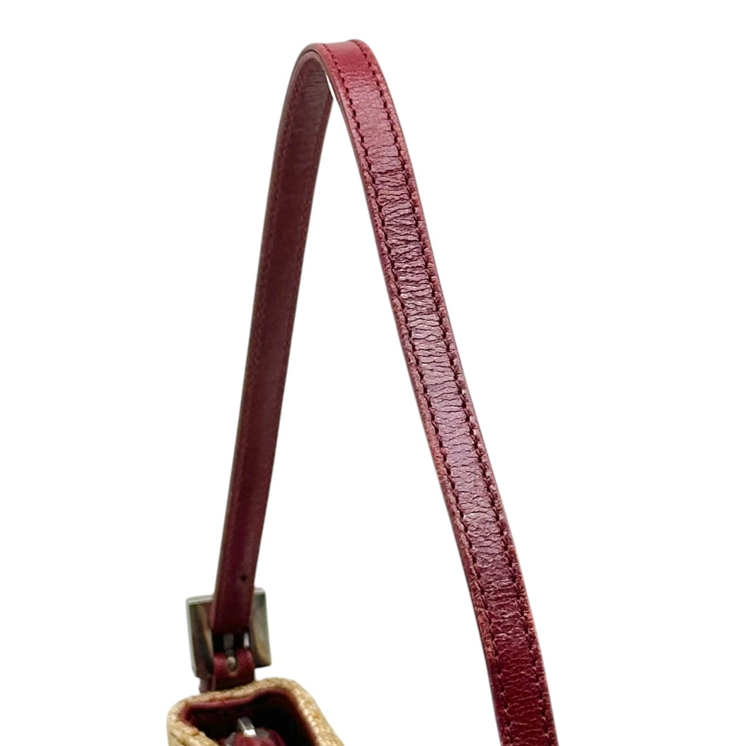 Fendi Shoulder Pochette Bag Burgundy Leather Raffia