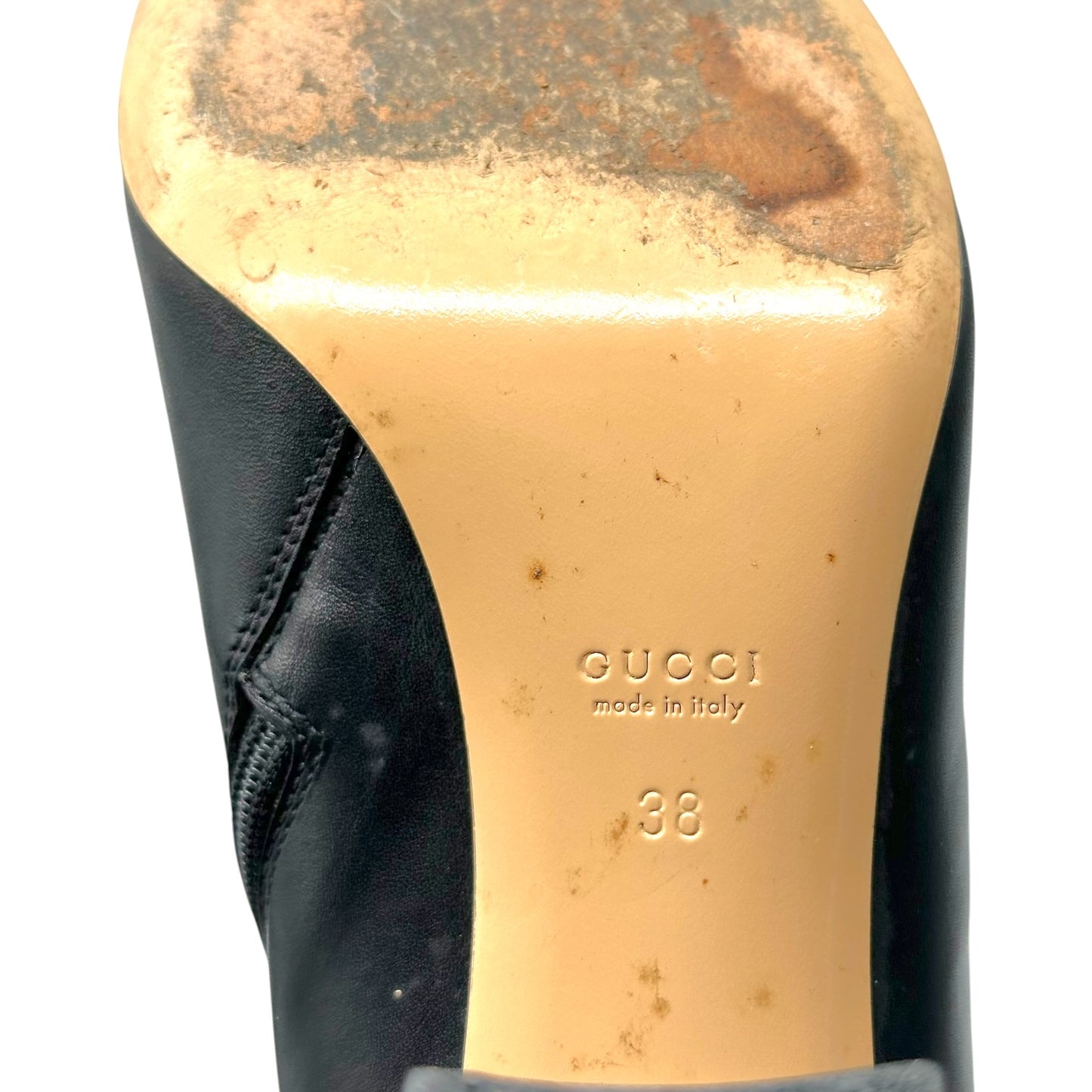 Gucci Black Leather Knee High Heeled Boots