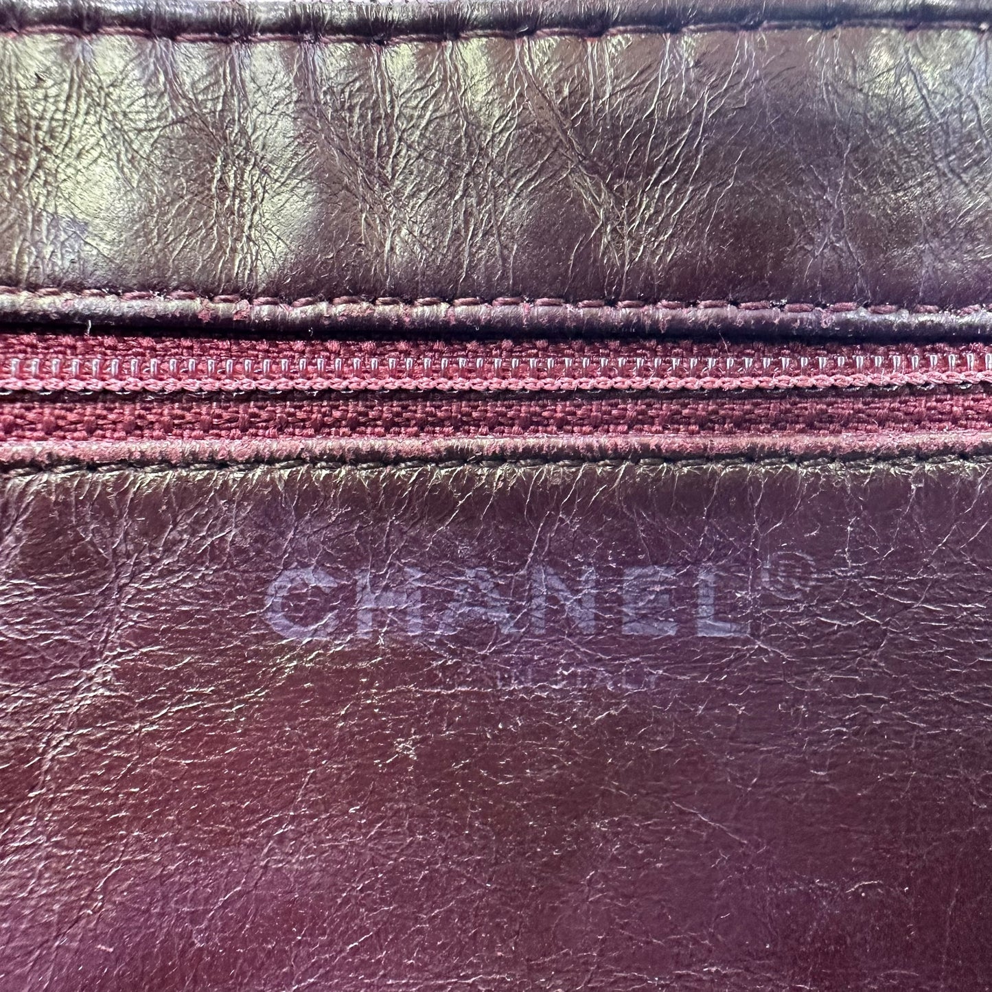 Chanel Burgundy Leather Big Logo Shoulder Bag