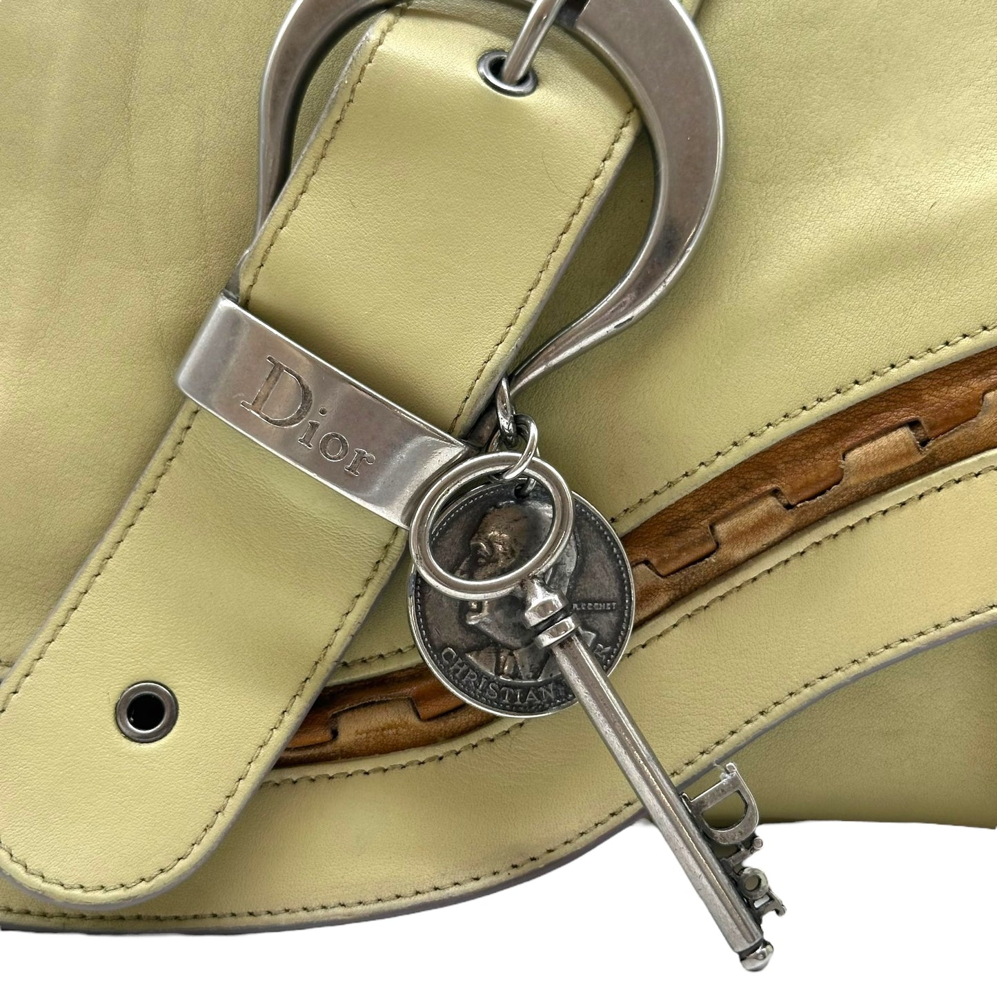 Christian Dior Ivory Leather Gaucho Shoulder Bag