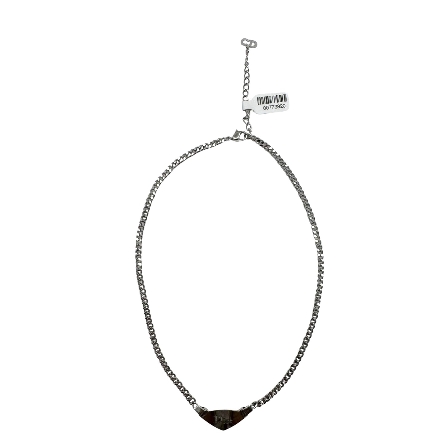 Christian Dior Silver Logo Plate Necklace