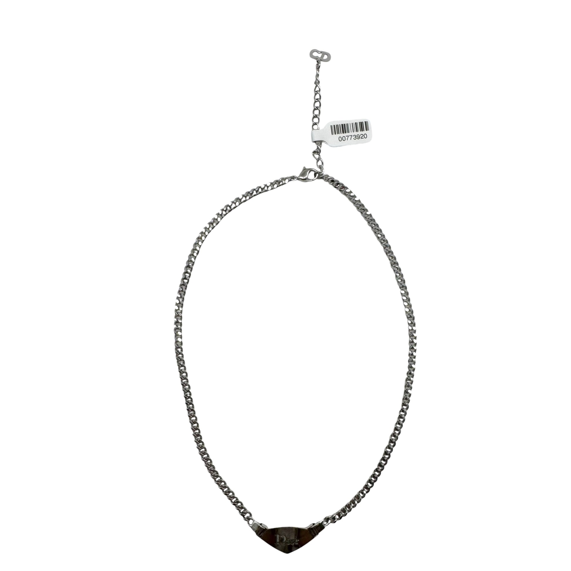 Christian Dior Silver Logo Plate Necklace