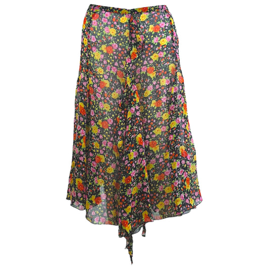 D&G Dolce & Gabbana Sheer Silk Floral Print Midi Skirt