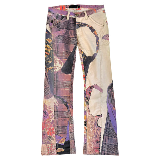 Roberto Cavalli Purple Multi Plaid Floral Print Jeans