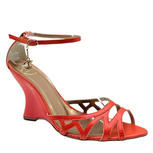 Just Cavalli Roberto Cavalli Coral Faux Snakeskin Wedge Sandal Heels - Outfit Repeater