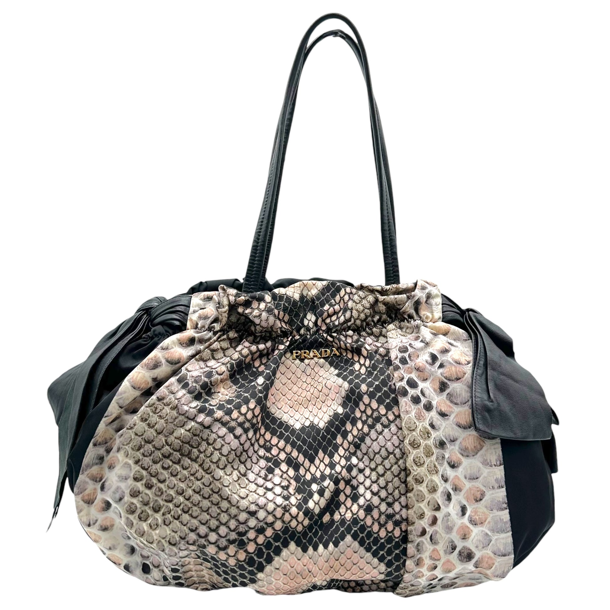 Prada Bucket Shoulder Bag Pink Black Nylon Python Print