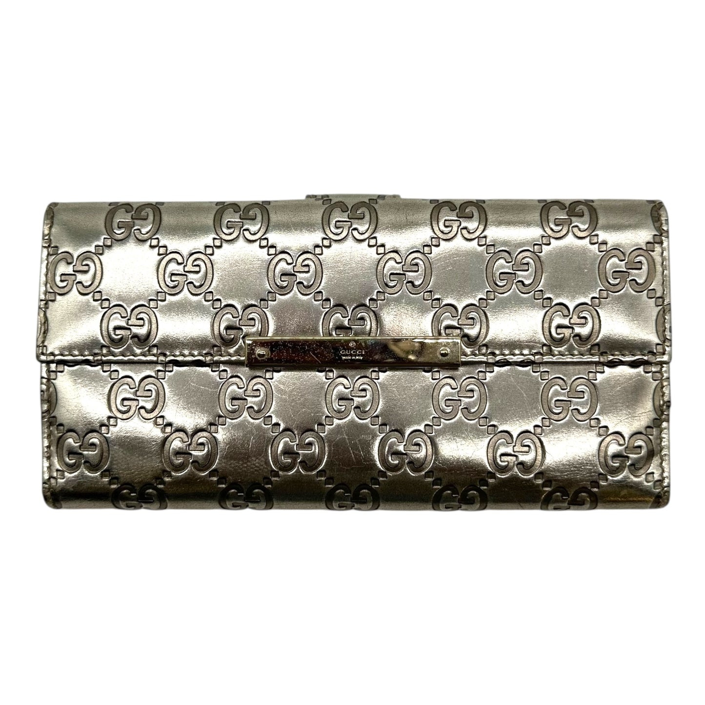 Gucci Silver Guccissima Embossed Monogram Long Wallet