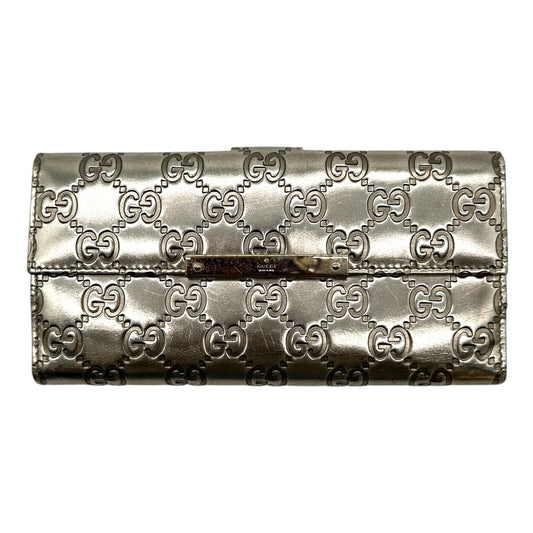 Gucci Silver Guccissima Embossed Monogram Long Wallet