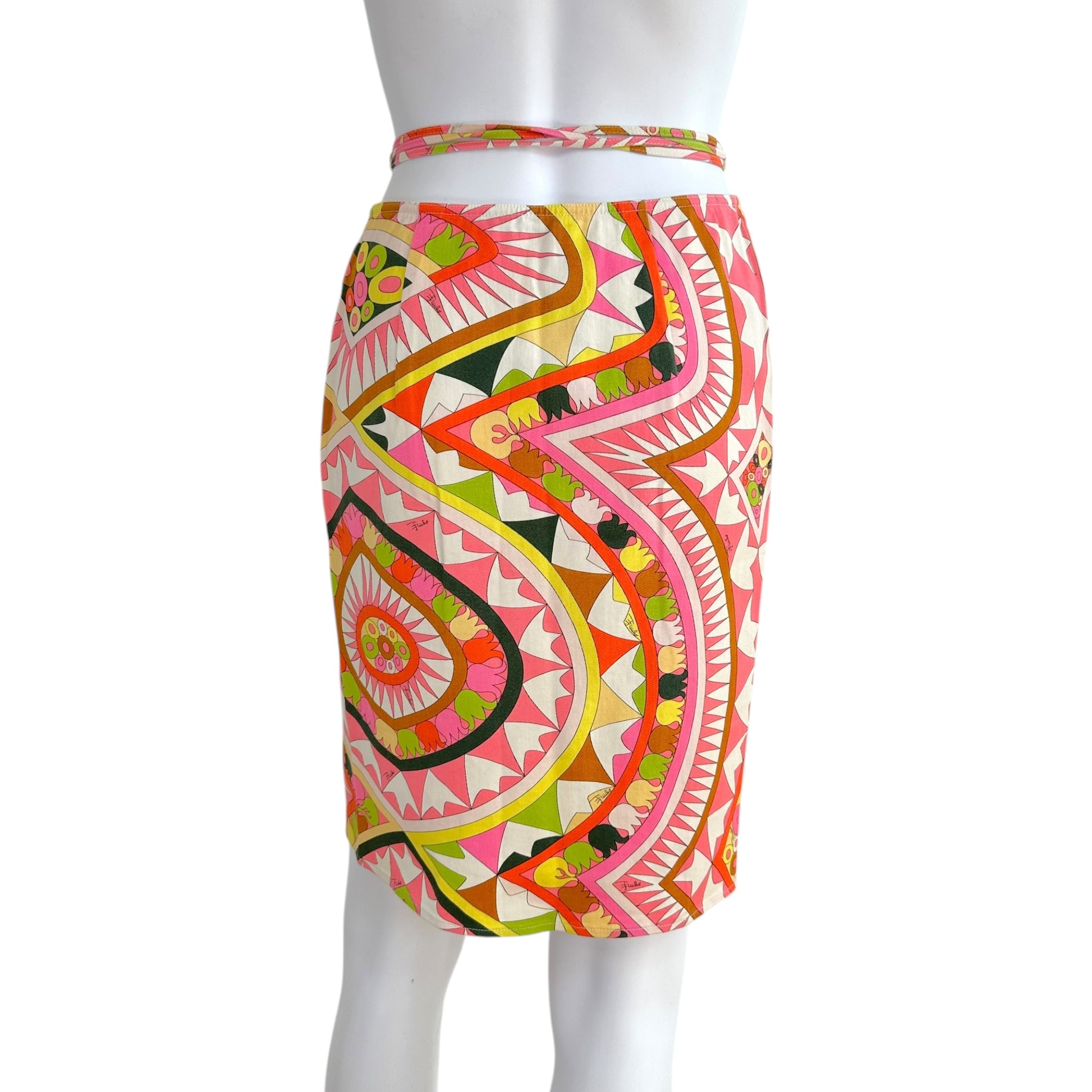 Emilio Pucci Midi Wrap Skirt Pink Green Multi Print