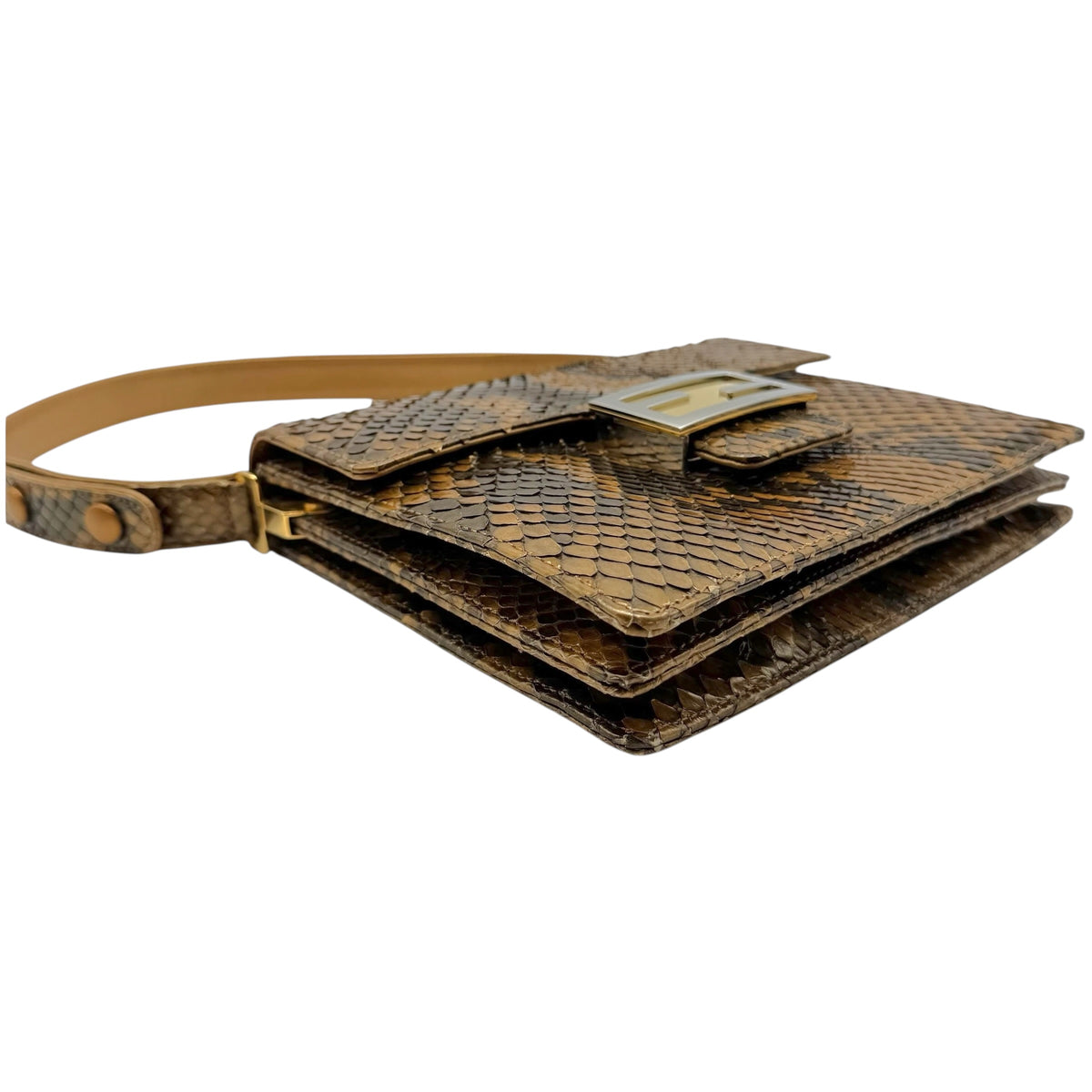 Fendi Brown Python Baguette Shoulder Bag