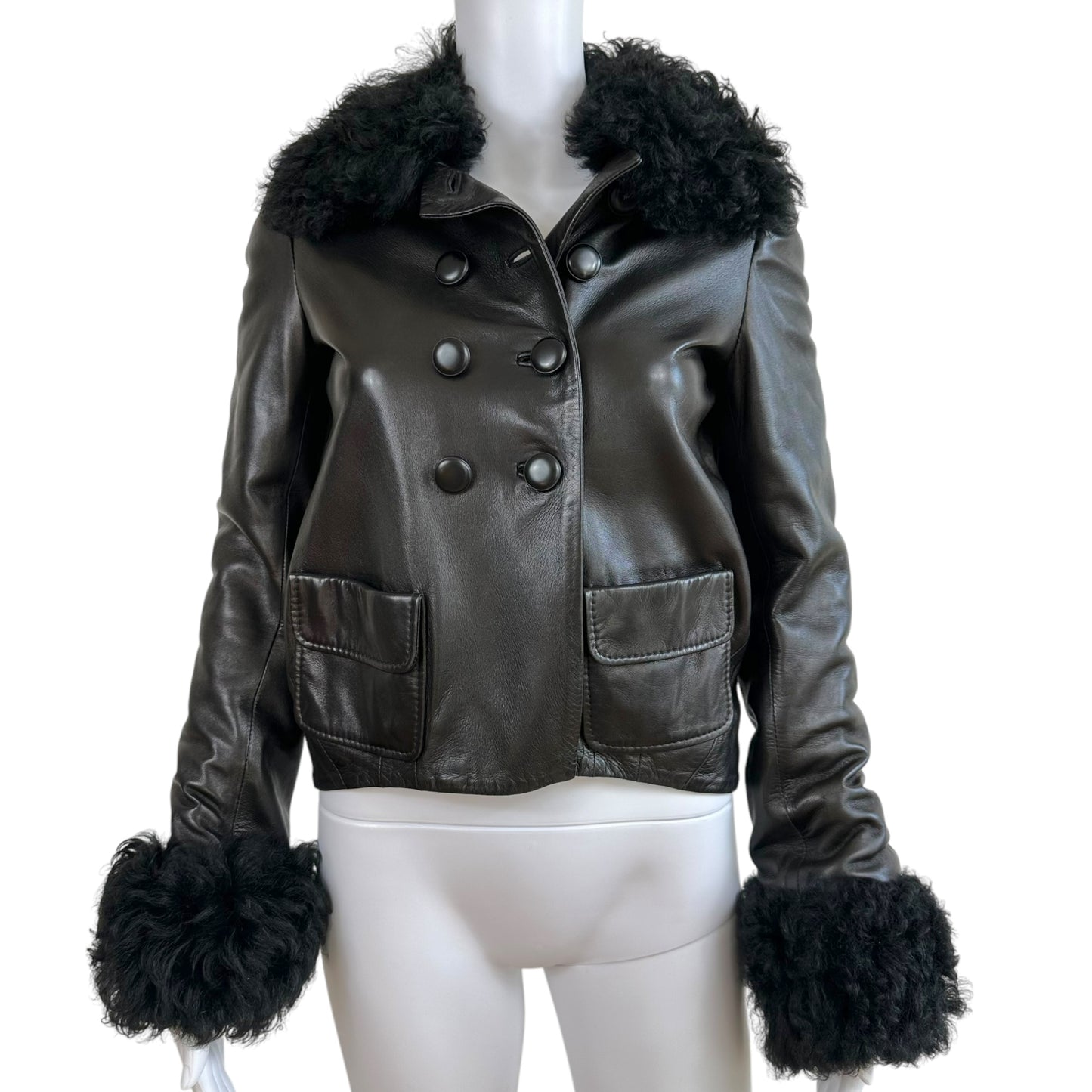 Balenciaga Black Leather Fur Trim Jacket