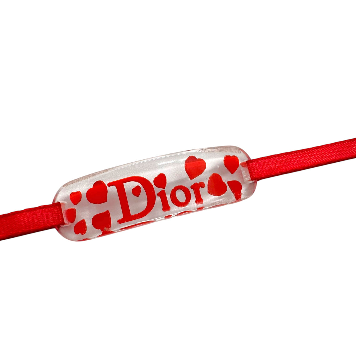Dior Clear Lucite Heart Logo Bracelet Red Strap