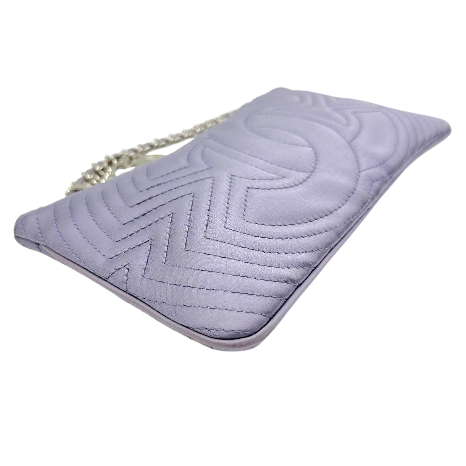 Chanel Silk Pochette Bag Light Purple Embroidered Logo