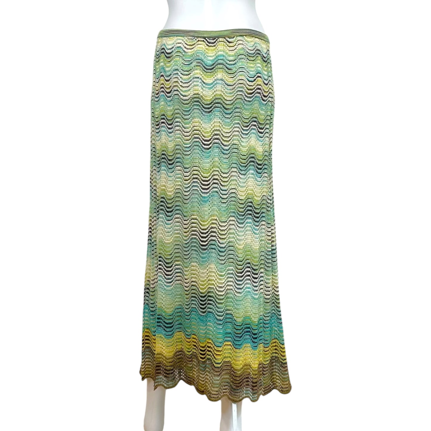 Missoni Blue Green & Brown Gradient Chevron Knit Maxi Skirt