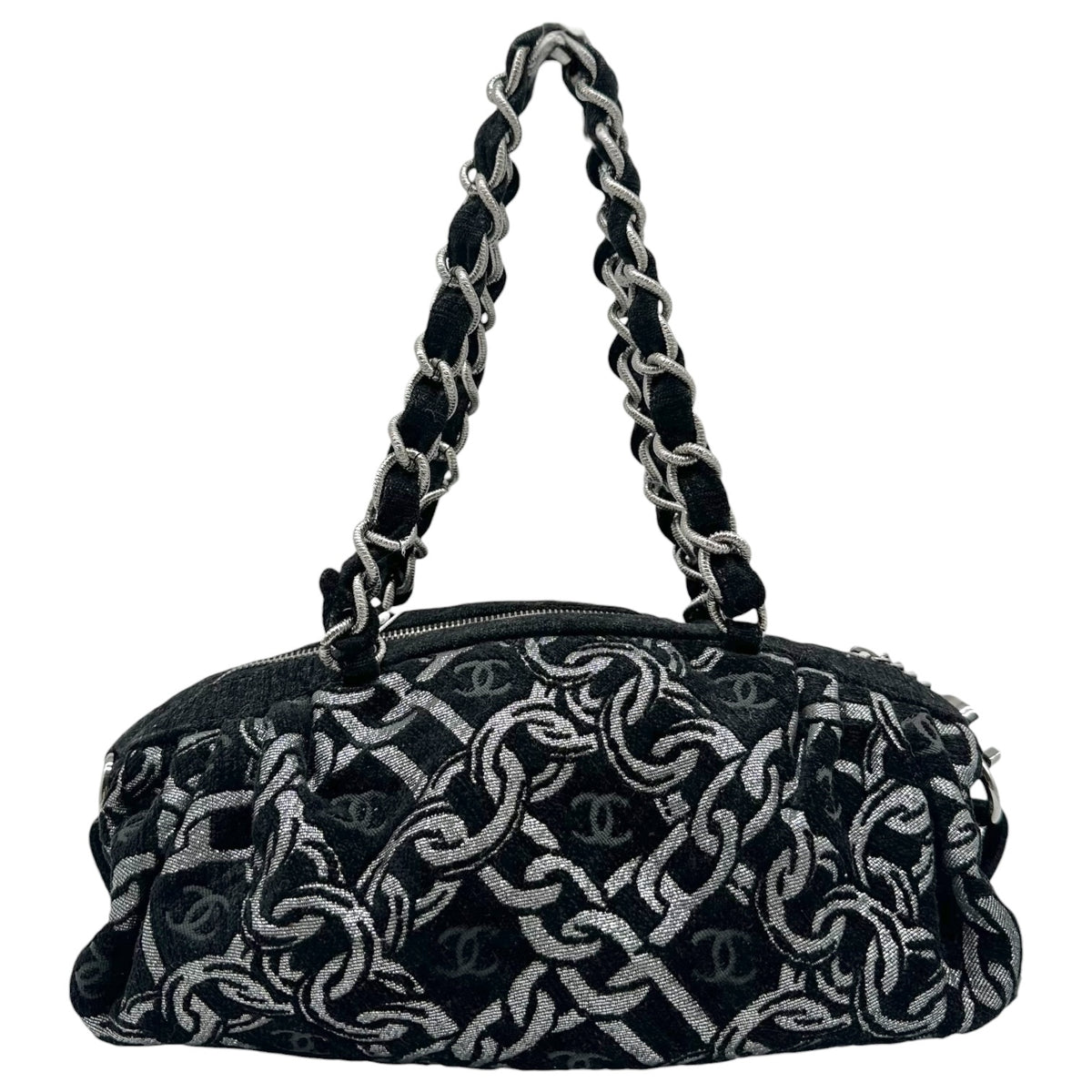 Chanel Black Silver Loop Terry Shoulder Bag
