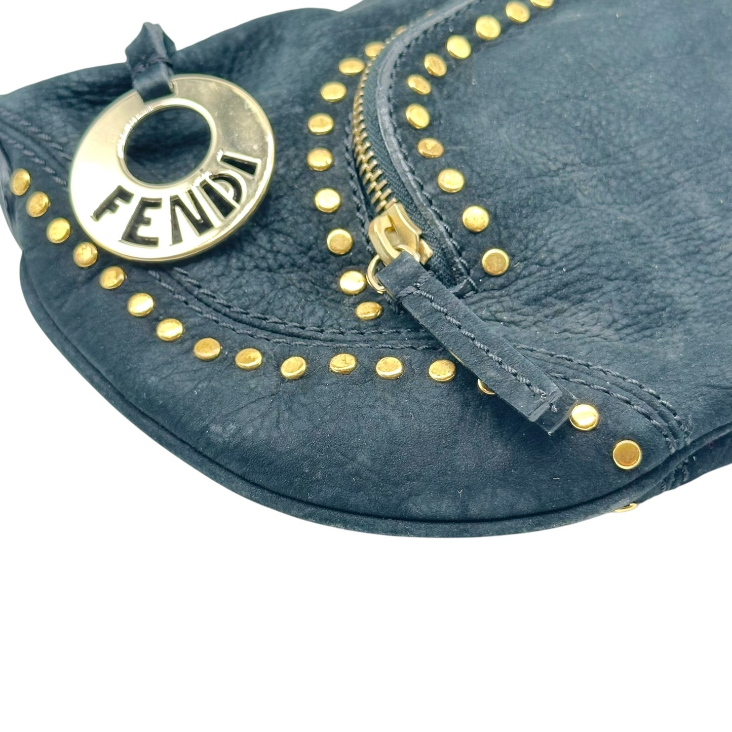 Fendi Black Suede Mini Shoulder Bag With Gold Studs