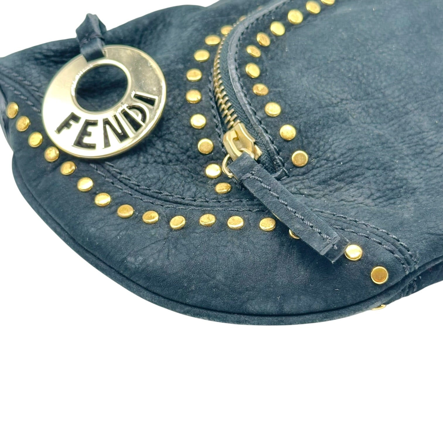 Fendi Black Suede Mini Shoulder Bag With Gold Studs
