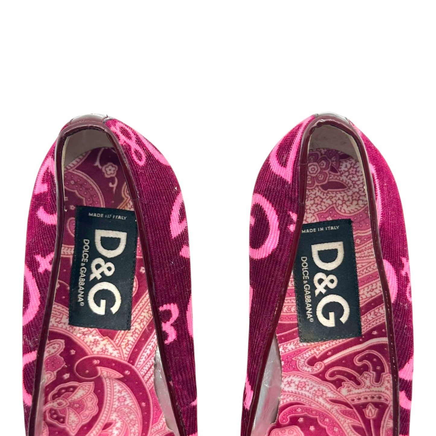 D&G Pink Purple Logo Print Corduroy Heels