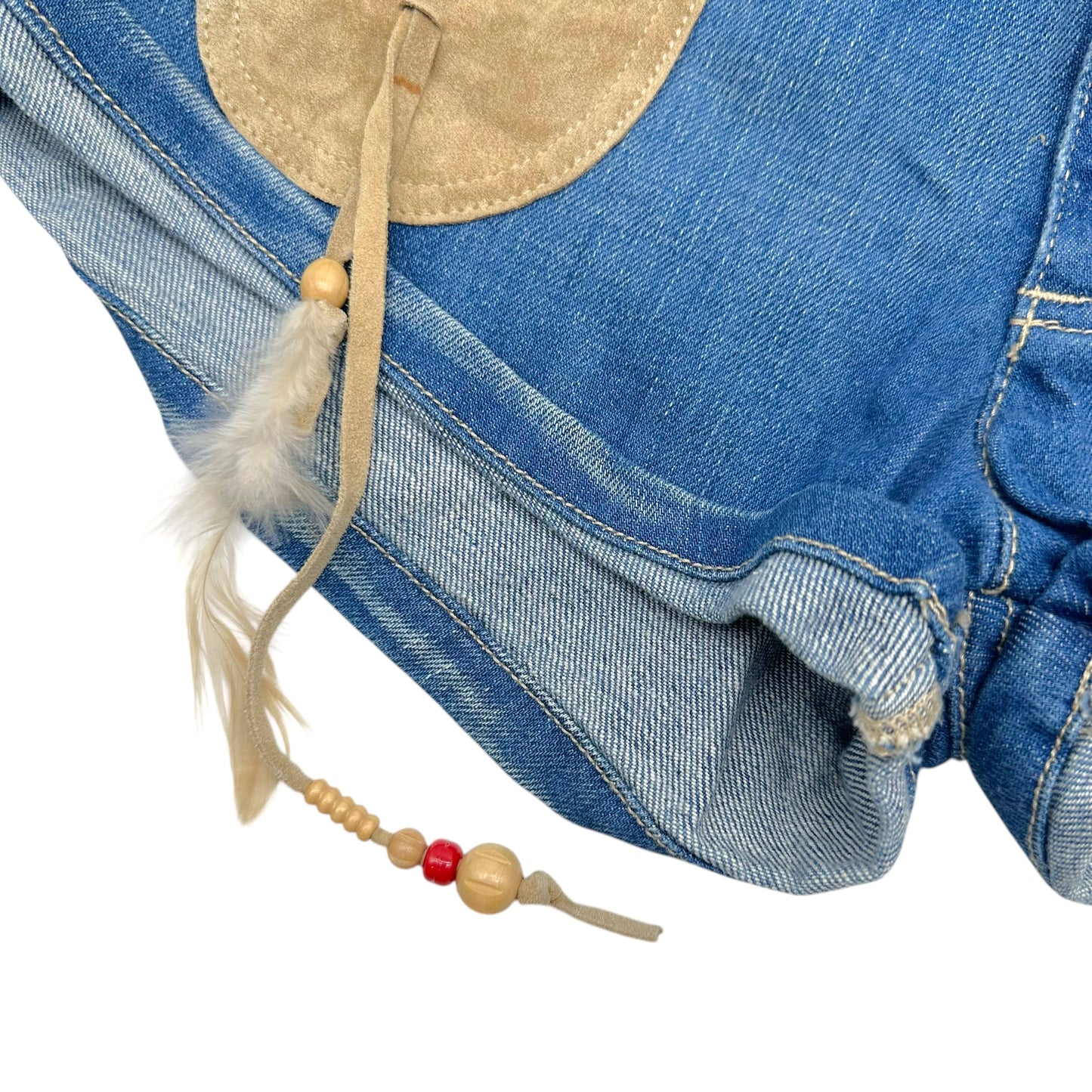 D&G Dolce & Gabbana Denim & Suede Feather Embellished Mini Shorts