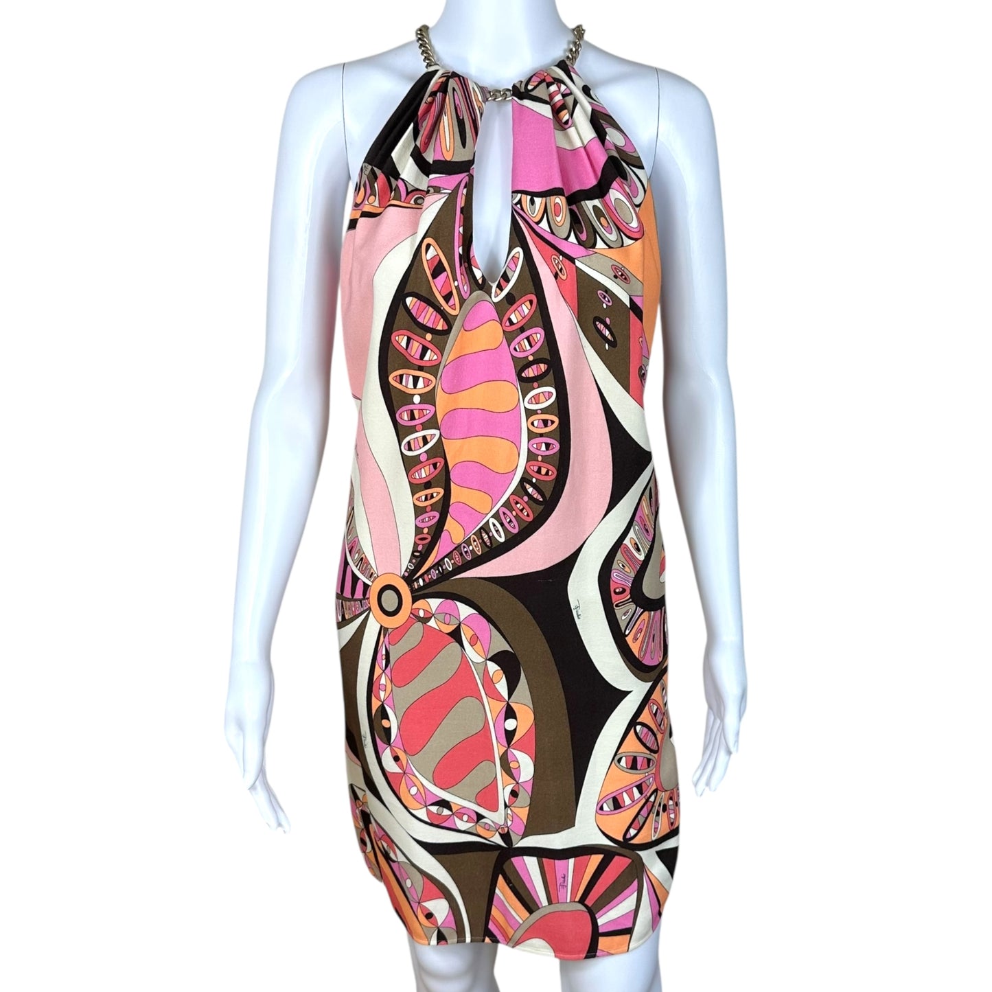 Emilio Pucci Pink & Brown Chain Strap Mini Dress