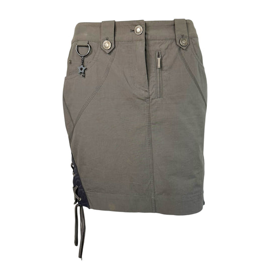 Christian Dior S/S 2004 Gray Lace Up Denim Midi Skirt