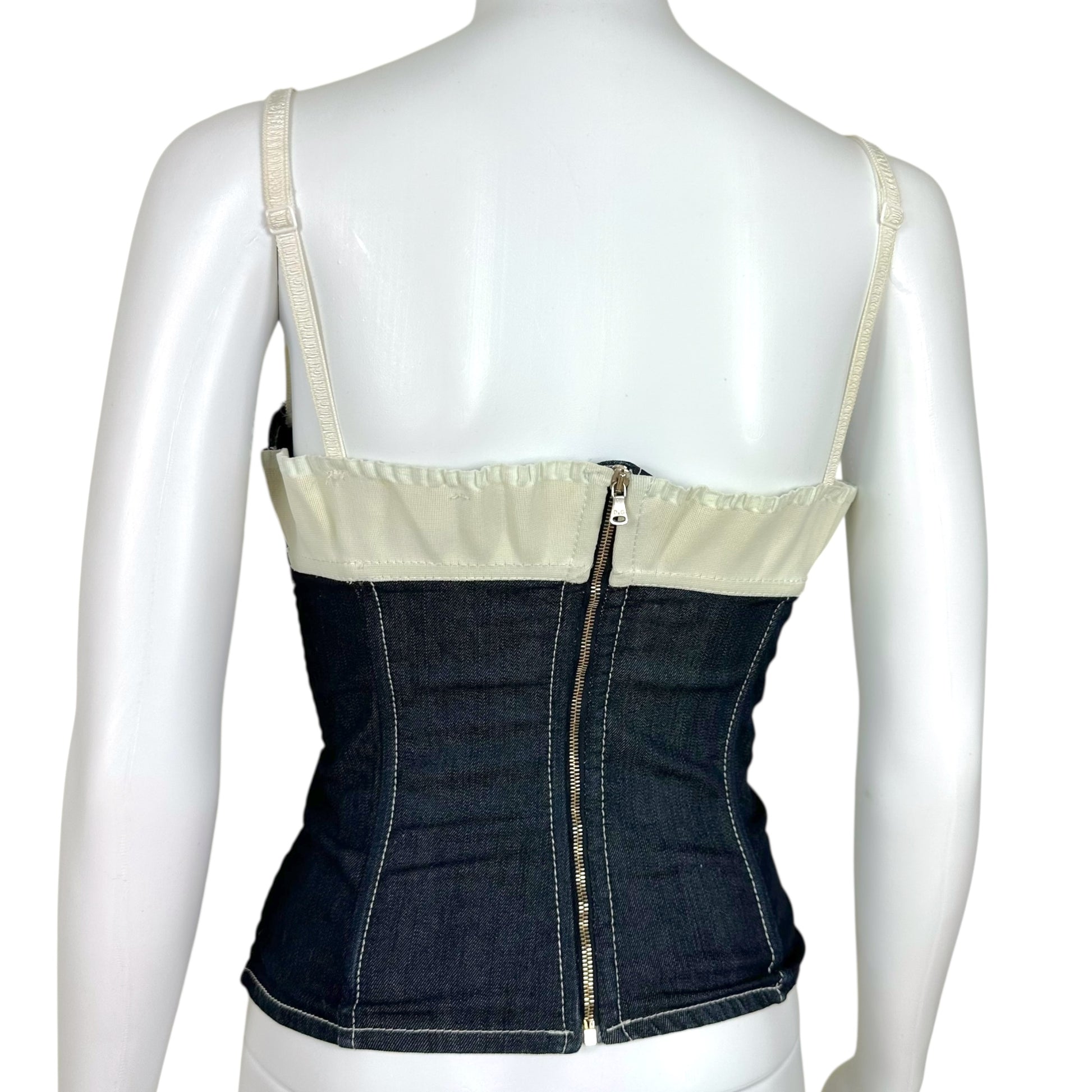 Dolce & Gabbana Lace Up Denim Corset Top Dark Blue