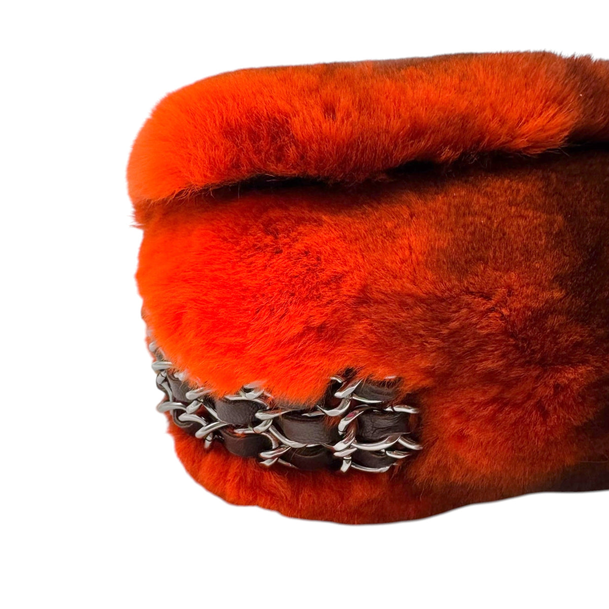 Chanel Orange Rabbit Fur Triple Chain Small Flap Bag 2004-05