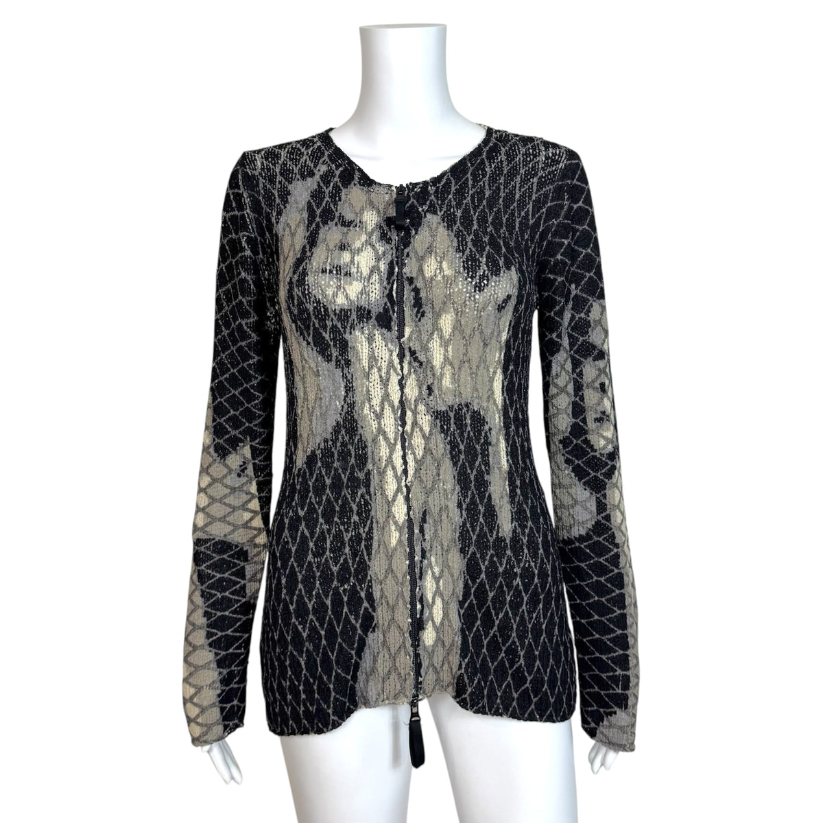 Jean Paul Gaultier Black & Gray Figures Knit Zip-Up Cardigan
