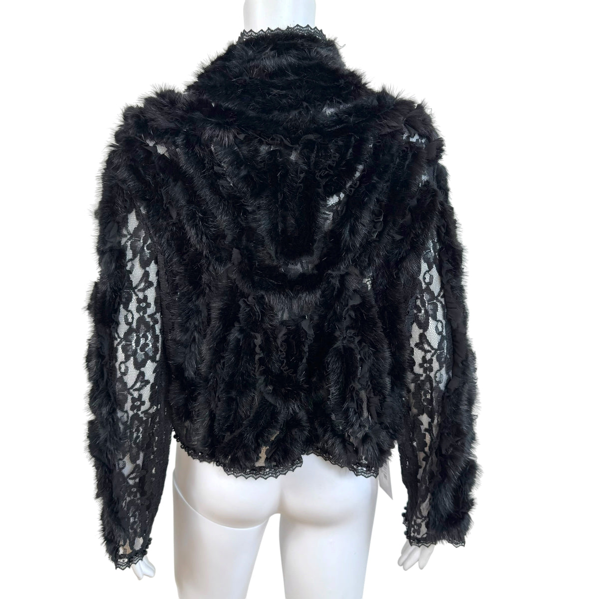 Beaded Black Lace Mink Fur Jacket 1990s Vintage Medium