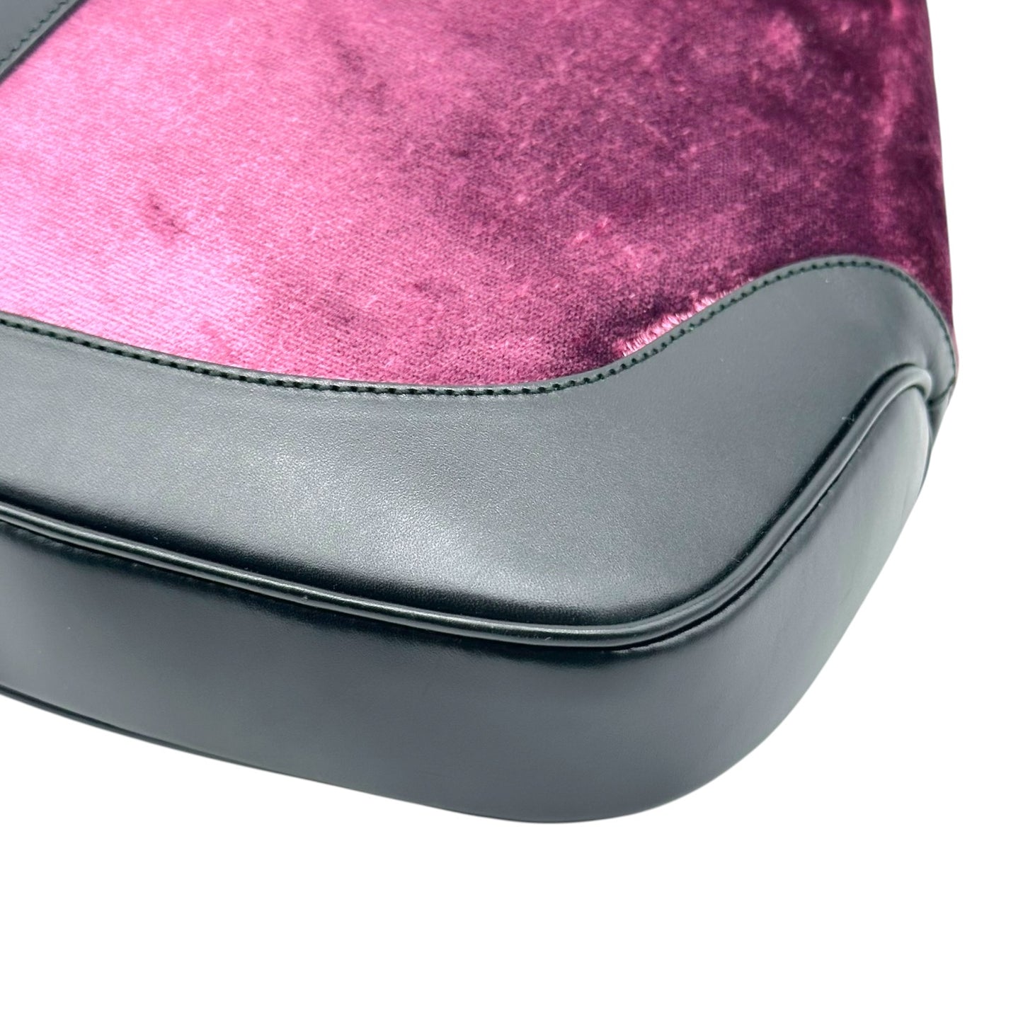 Gucci Pink Black Leather Velvet Shoulder Bag