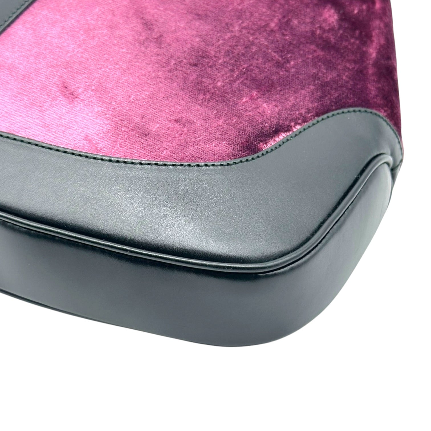 Gucci Pink Black Leather Velvet Shoulder Bag