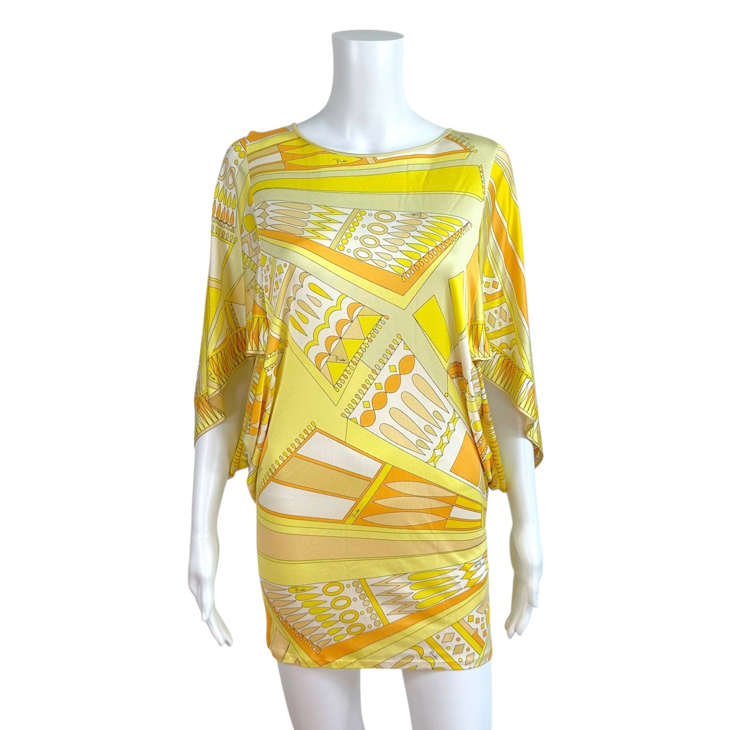 Emilio Pucci Yellow Printed Mini Dress Batwing Sleeve