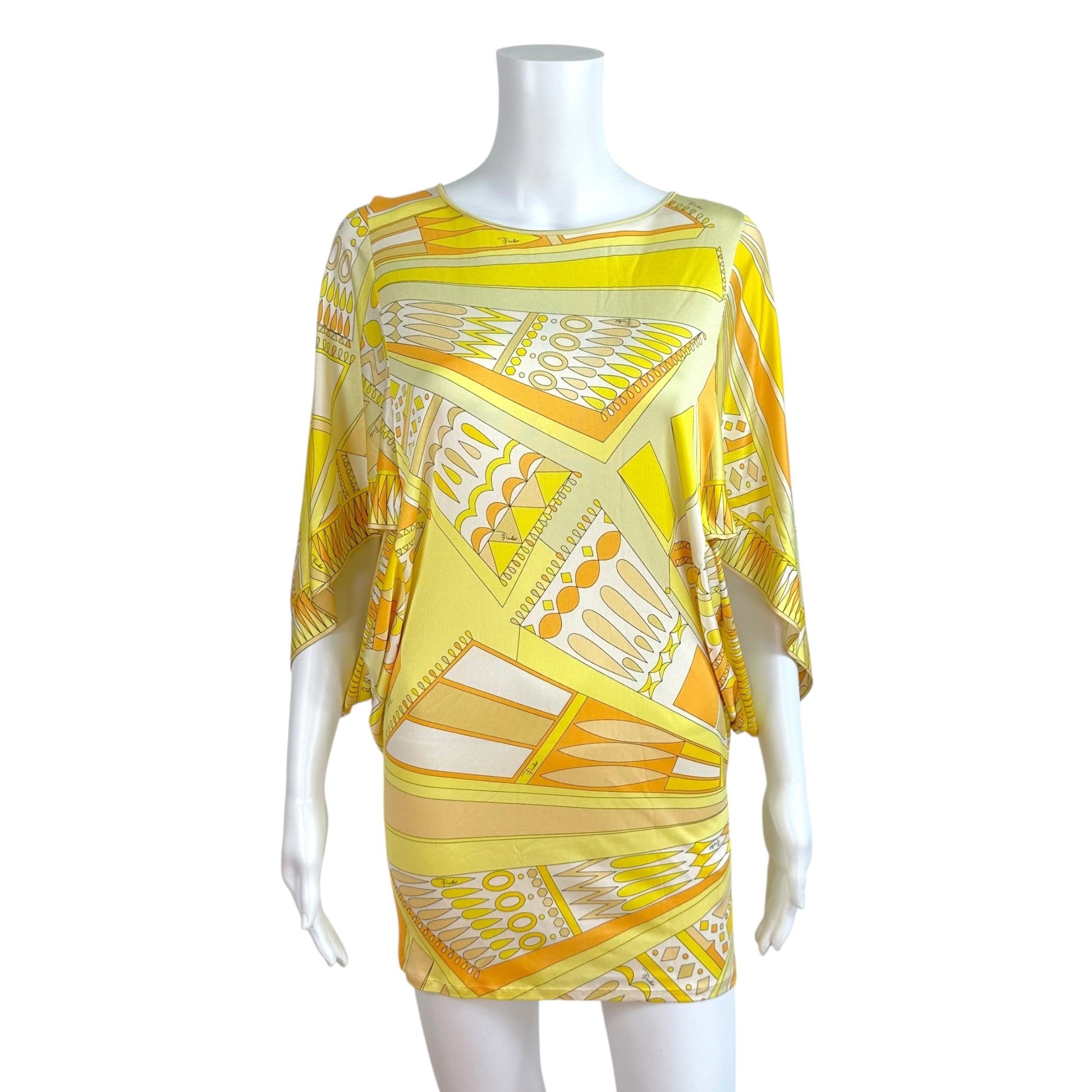 Emilio Pucci Yellow Printed Mini Dress Batwing Sleeve