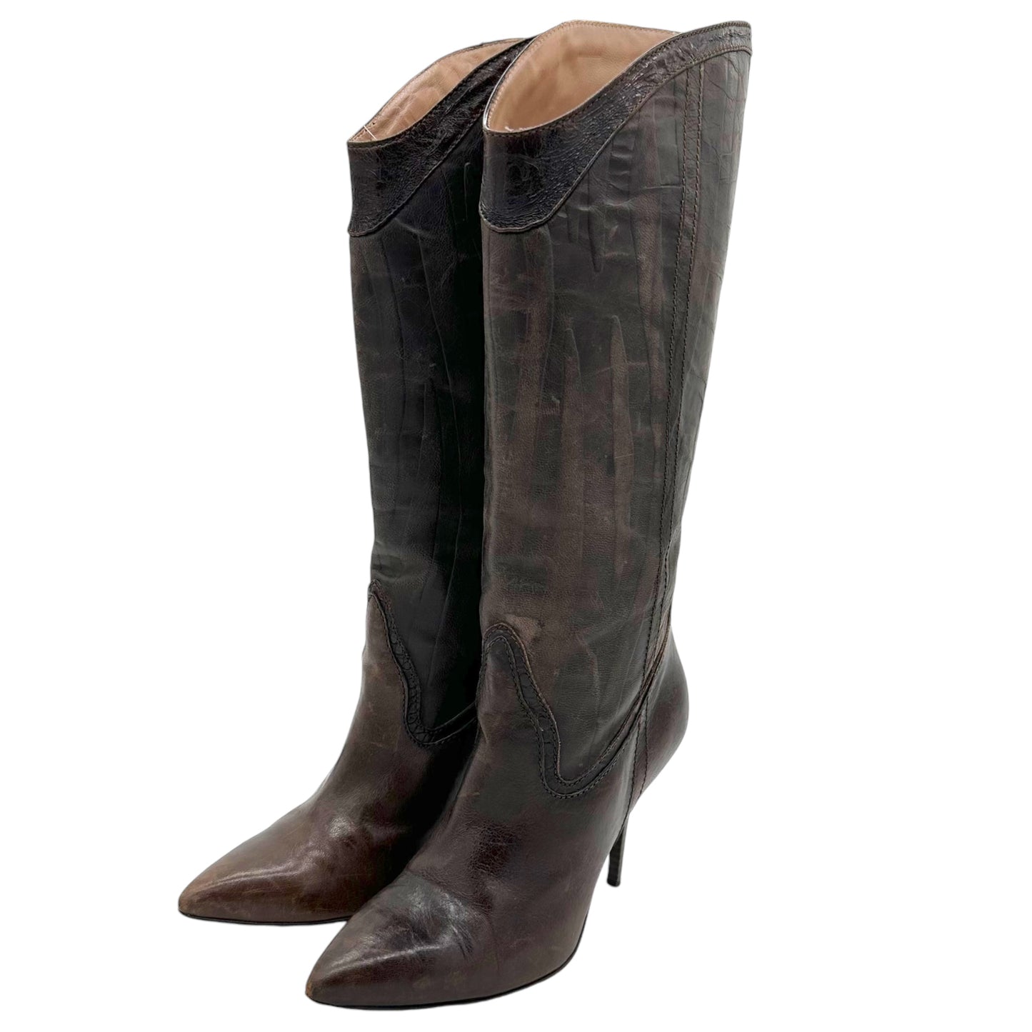 Just Cavalli Brown Leather Heeled Cowboy Boots - Outfit Repeater
