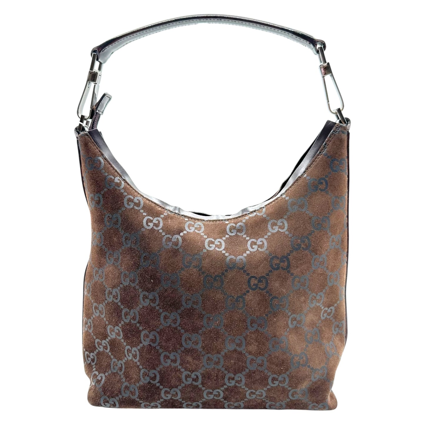 Gucci Brown Suede Monogram Shoulder Bag