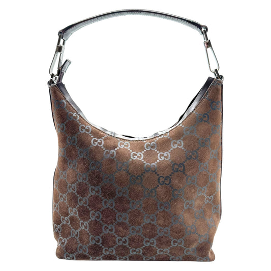 Gucci Brown Suede Monogram Shoulder Bag