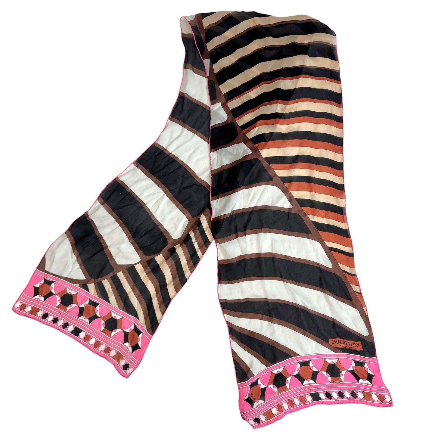 Emilio Pucci Brown & Pink Striped Sheer Silk Stole Scarf