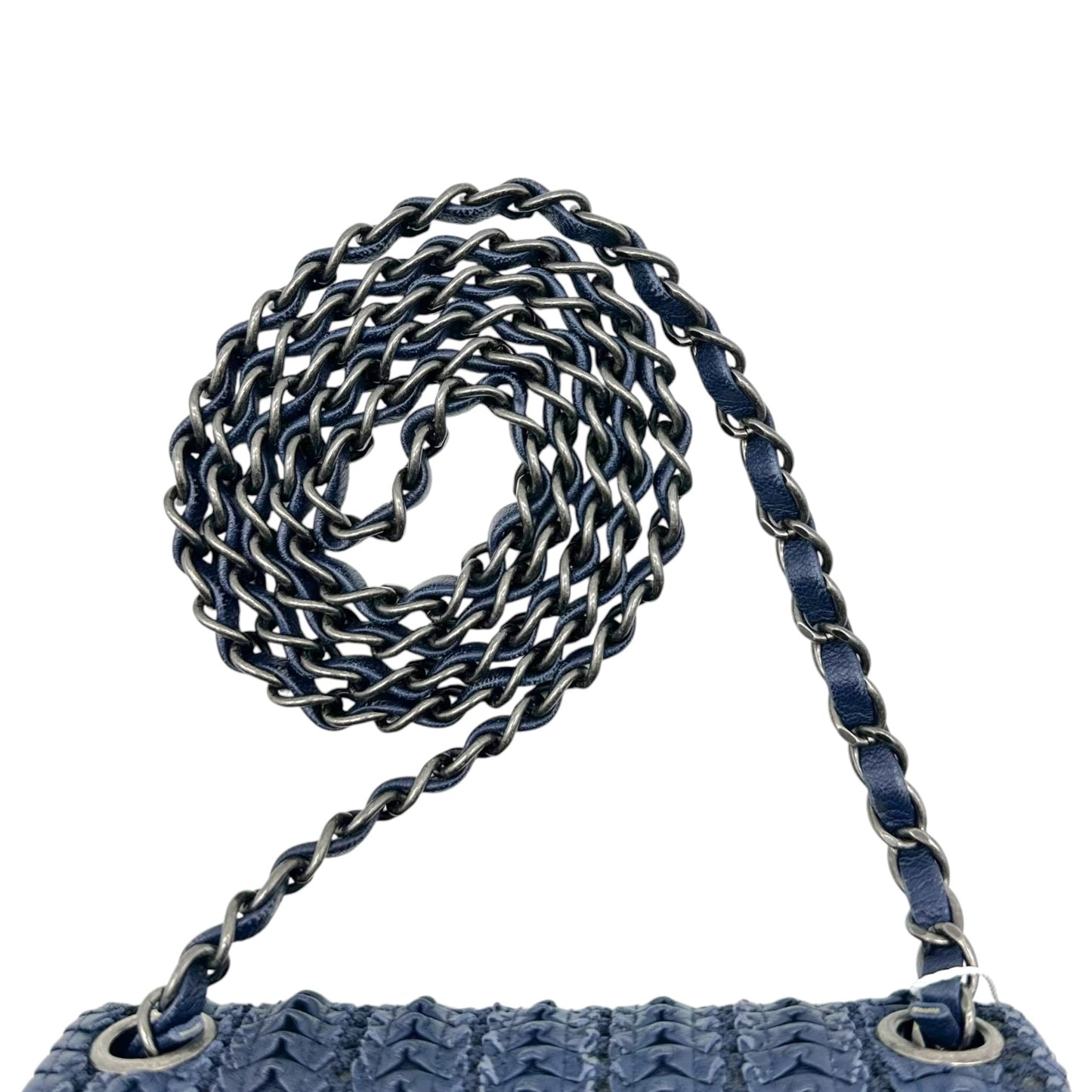 Chanel Small Square Flap Bag Navy Blue Woven Leather