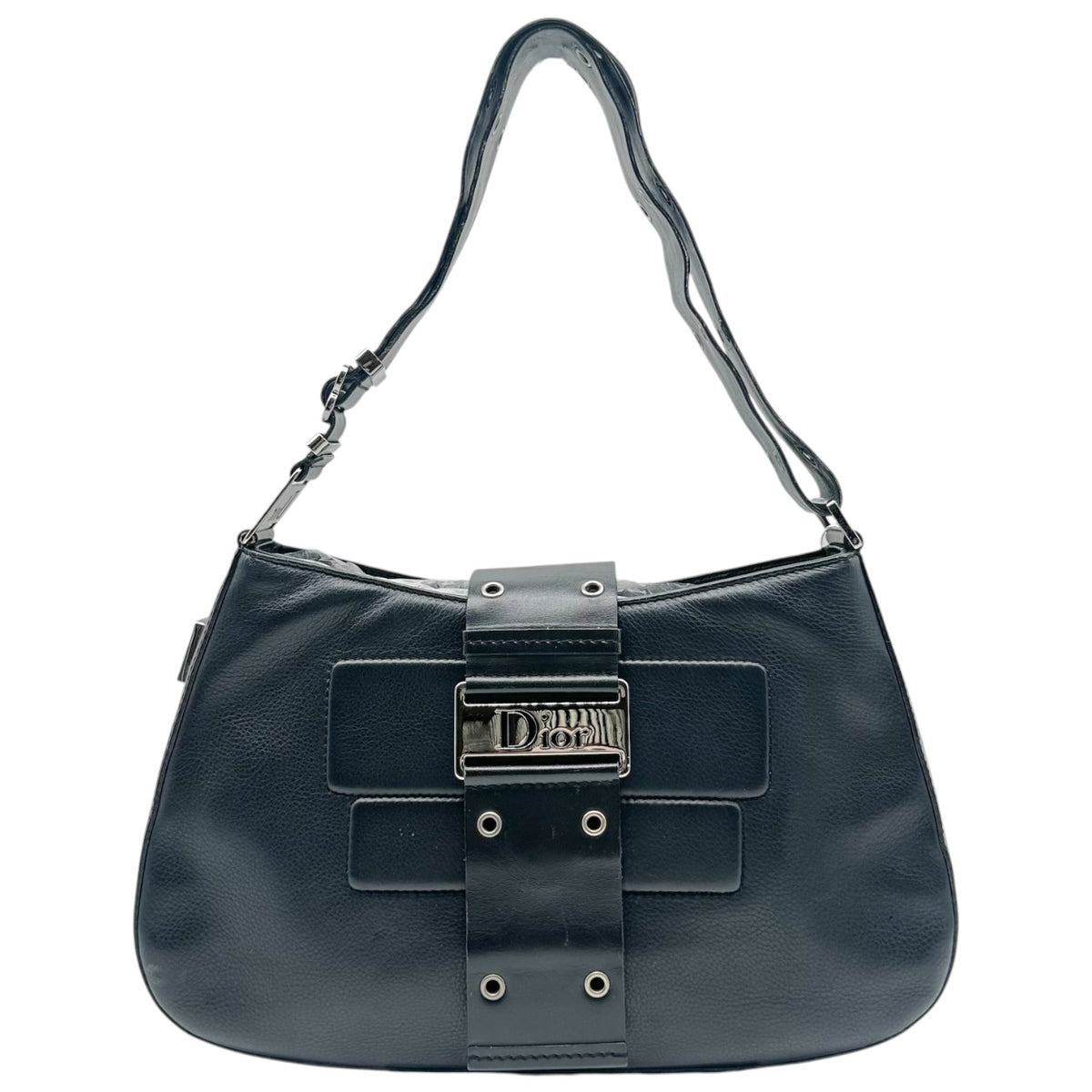 Christian Dior Black Leather Shoulder Bag with Silver Hardware