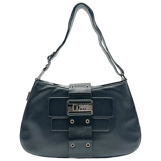 Christian Dior Black Leather Shoulder Bag with Silver Hardware