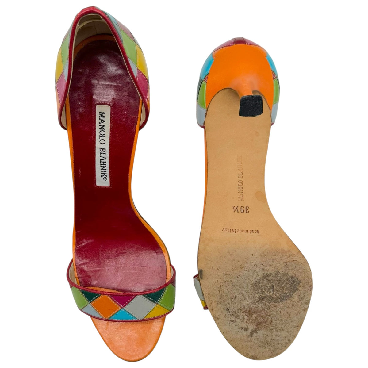 Manolo Blahnik Multicolor Patchwork Leather D'Orsay Sandal Heels