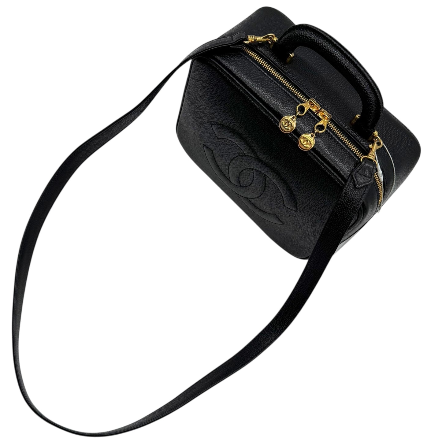 Chanel Black Caviar Leather 2-Way Satchel Vanity Bag 1996-97 - Outfit Repeater