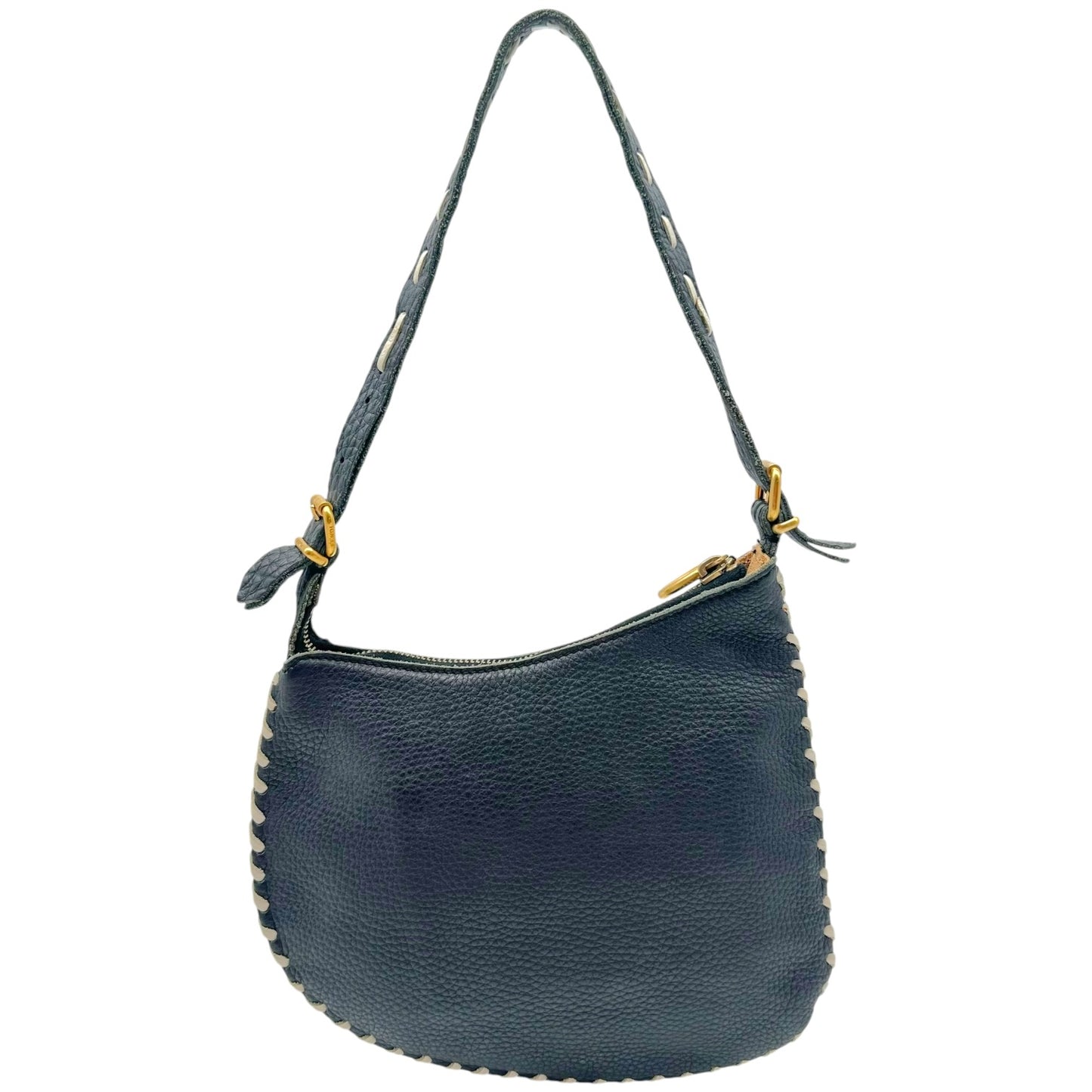 Fendi Small Oyster Bag Black White Whipstitch Leather