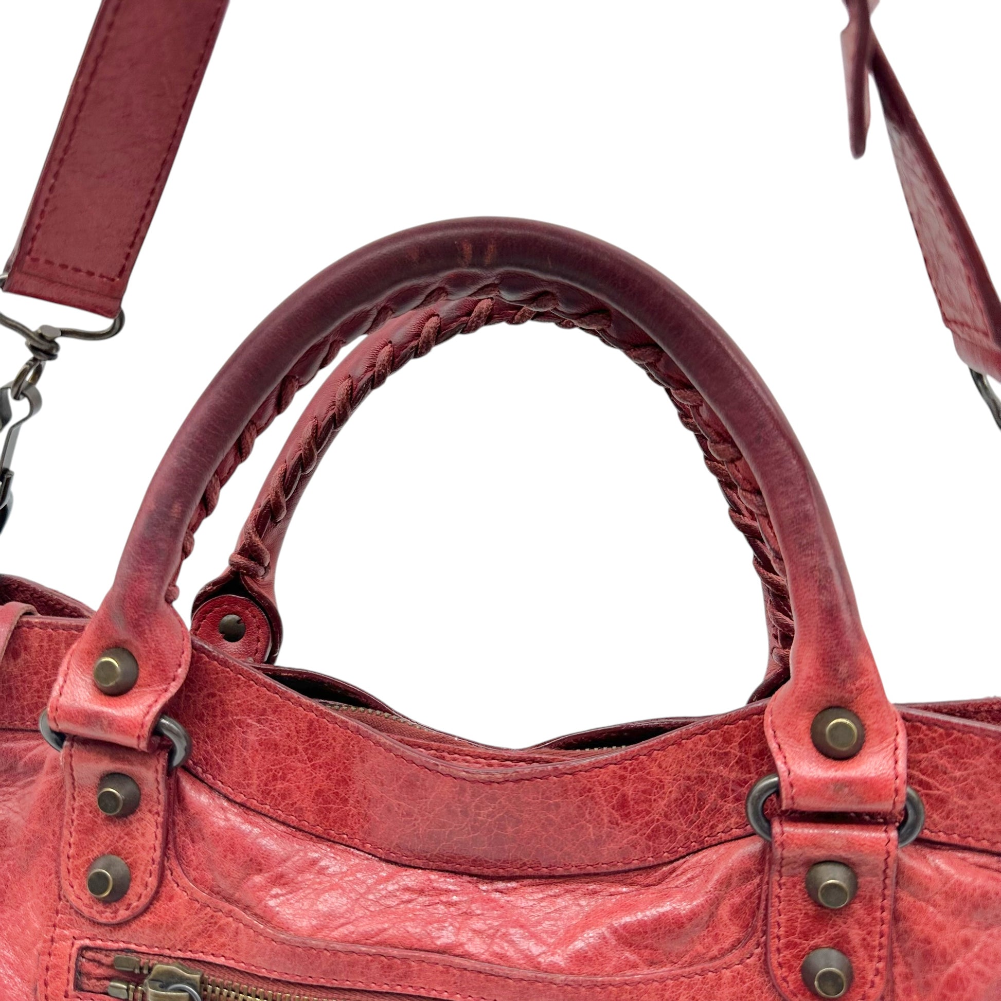 Balenciaga Burgundy Leather 2-Way City Bag